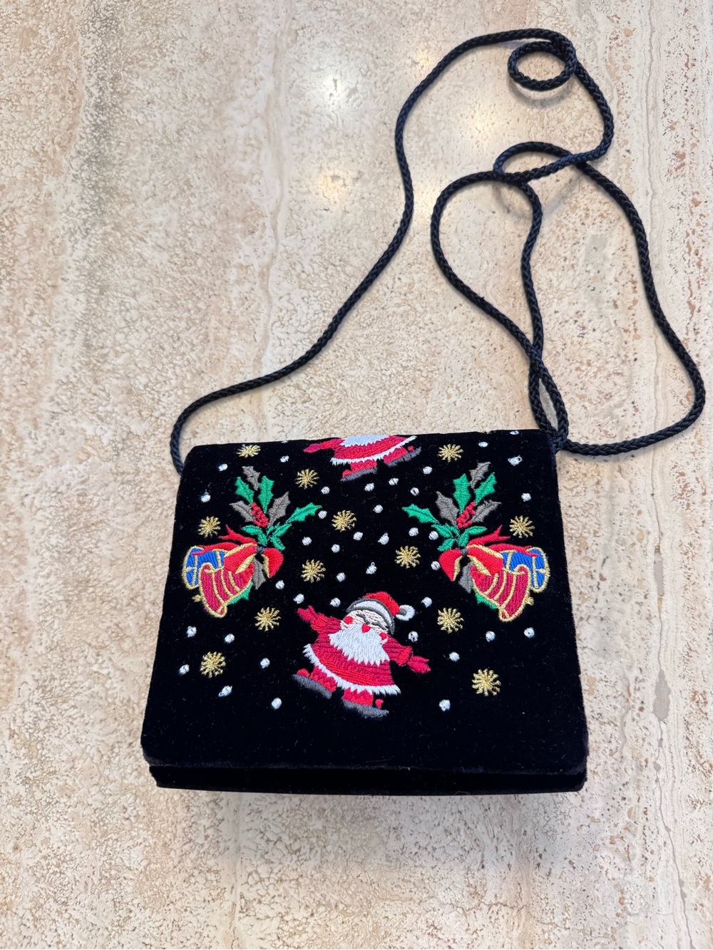 Like Vintage Lord & Taylor VelvetEmbroidered Santa Crossbody Bag - Holiday Purse